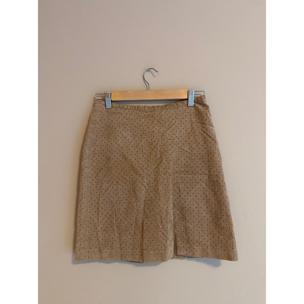 JIG Tan Perforated Mini Skirt Camel Eyelet Wrap Front